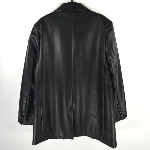 NWT REBECCA MINKOFF BLACK Faux Leather Blazer Jacket 2 Button & Pockets Sz M & L - Picture 5 of 13